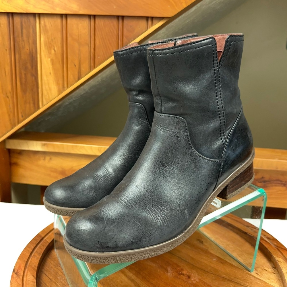 Dansko Black Leather Ankle Boots Side Zip Block Heel Women Size 38 US 7.5-8
